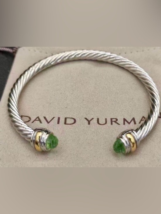 David Yurman Jewelry - David Yurman Sterling Cable Bypass Bracelet with Green Gemstone Ends. 5mm